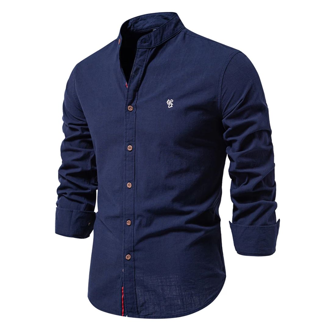 Mandarin Collar Shirt with Straight Hem and Minimal Texture – for Men
