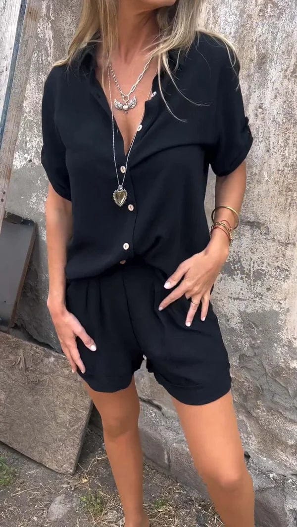 Matching Set – Woven Shorts & Button-Up Shirt in Women’s Fit