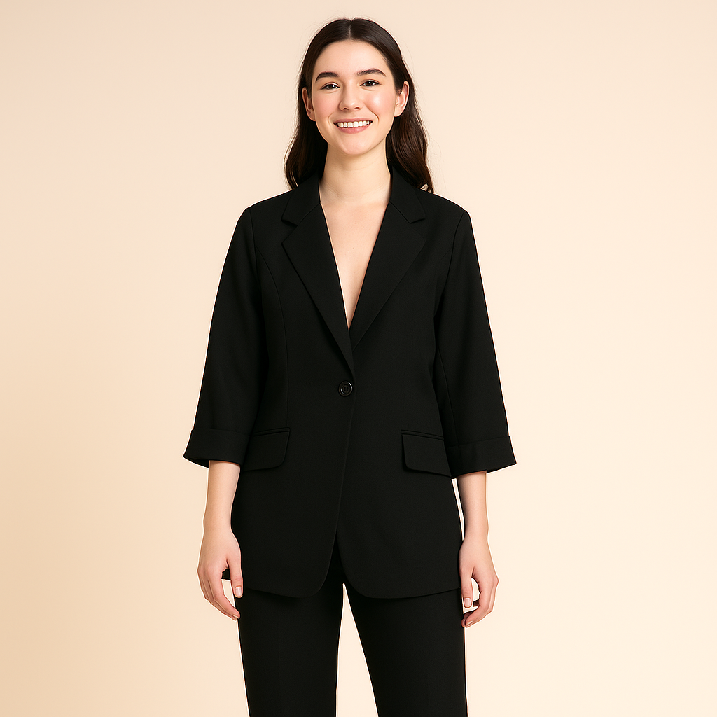 Matte Finish 3/4 Sleeve Blazer for Women