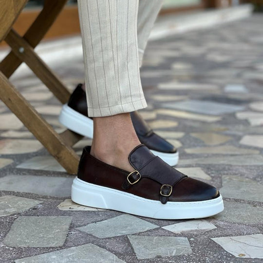 Matte Upper Slip-On Loafers with Dual Buckle Detail for Men