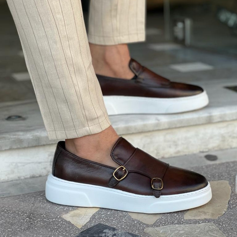 Matte Upper Slip-On Loafers with Dual Buckle Detail for Men