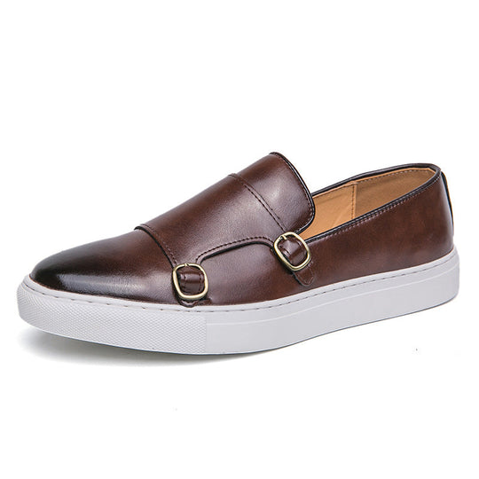 Matte Upper Slip-On Loafers with Dual Buckle Detail for Men