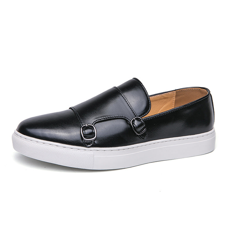 Matte Upper Slip-On Loafers with Dual Buckle Detail for Men