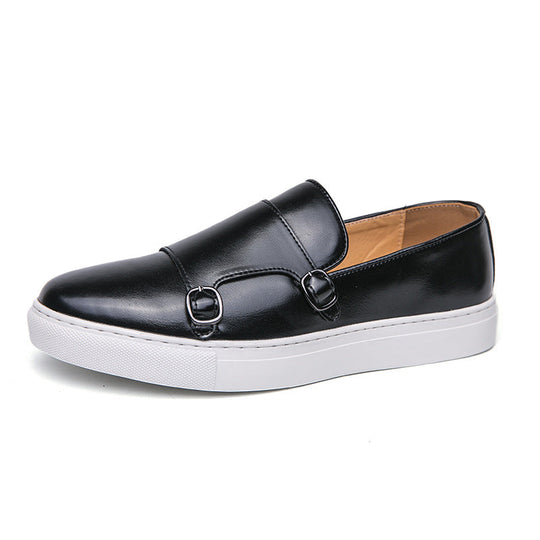 Matte Upper Slip-On Loafers with Dual Buckle Detail for Men