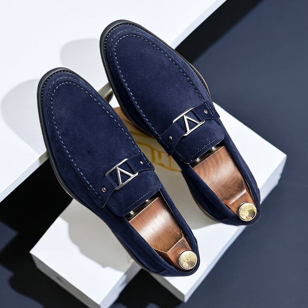 Patterned Slip-On Loafers with Buckle for Men