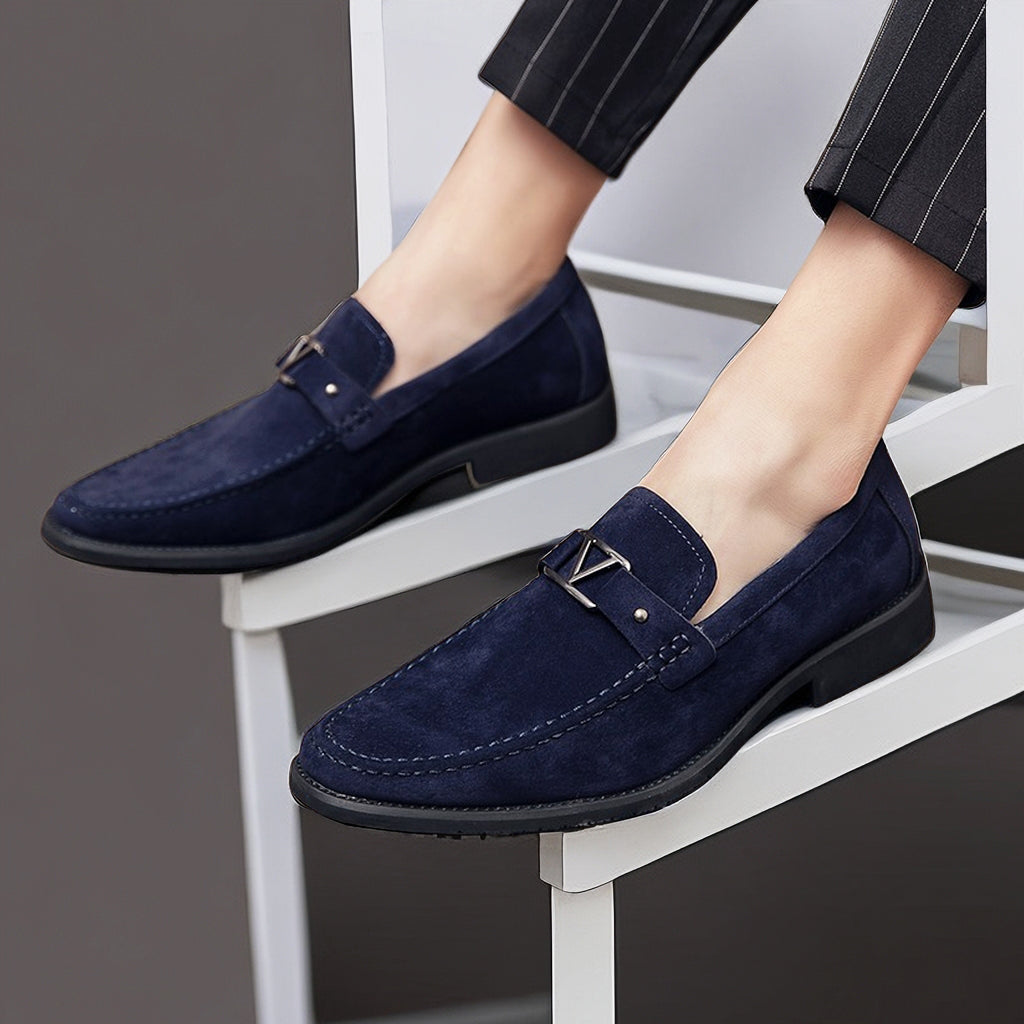 Patterned Slip-On Loafers with Buckle for Men