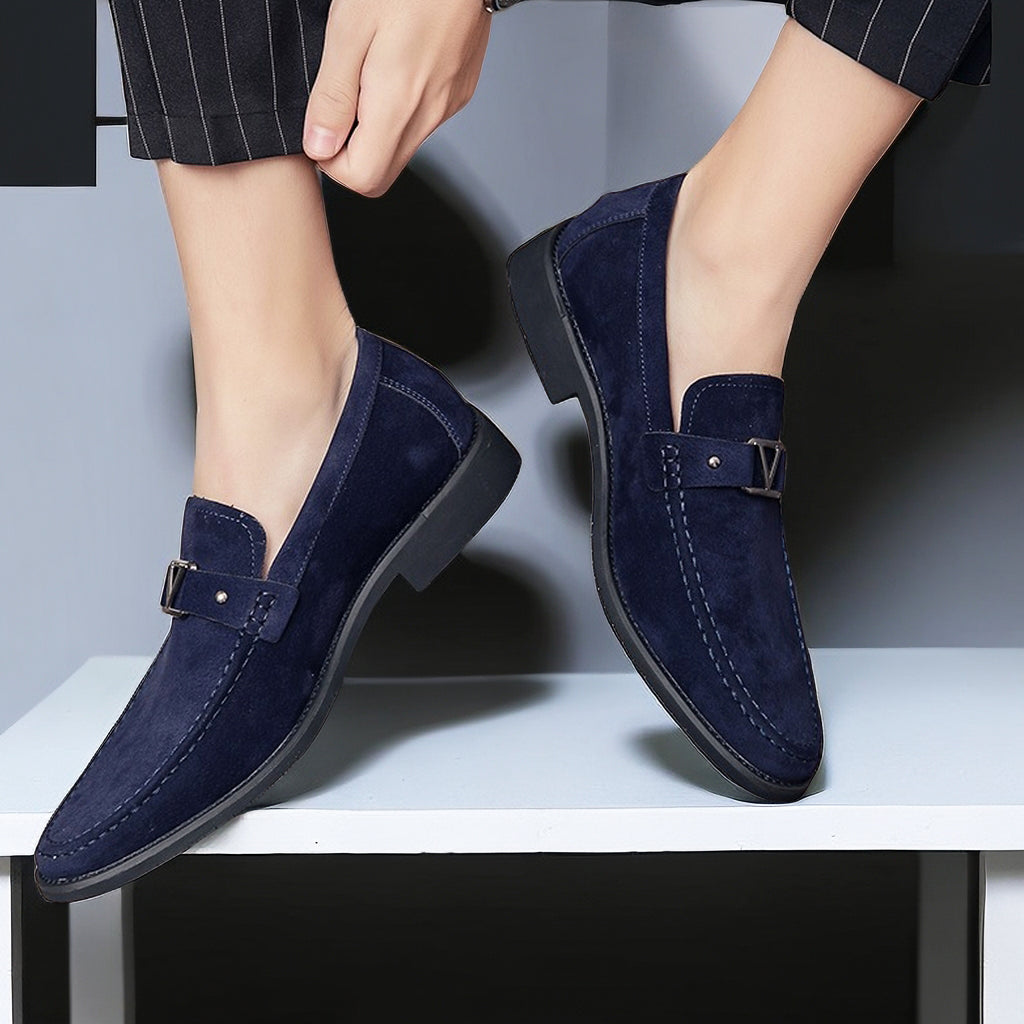 Patterned Slip-On Loafers with Buckle for Men