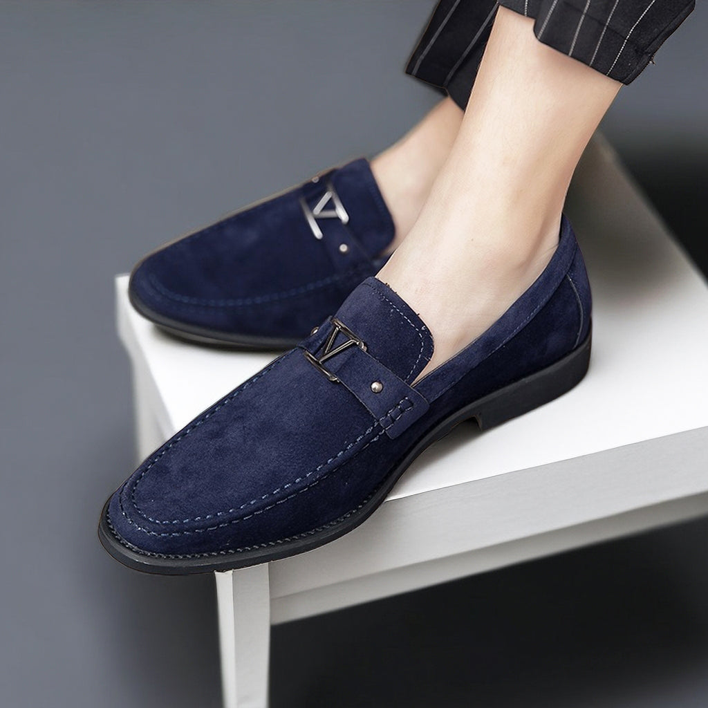 Patterned Slip-On Loafers with Buckle for Men
