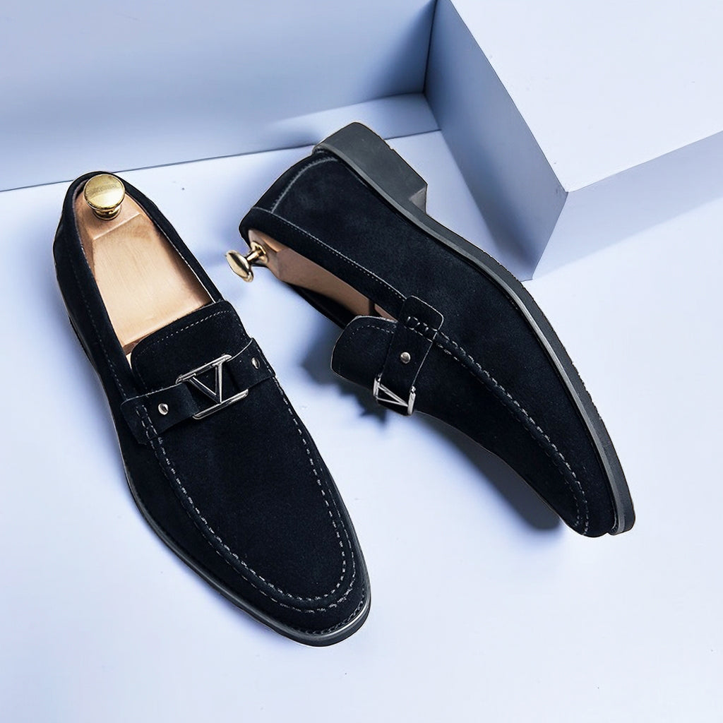 Patterned Slip-On Loafers with Buckle for Men