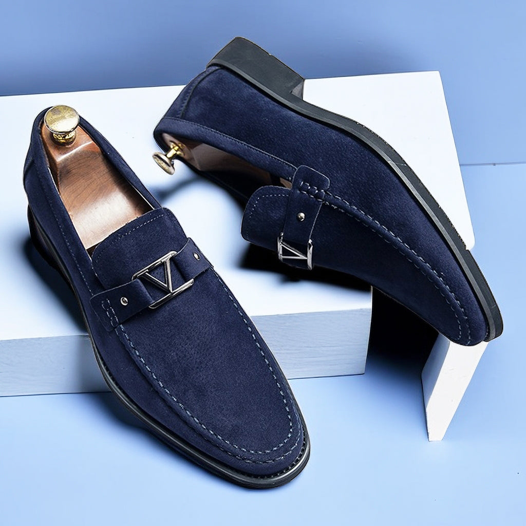Patterned Slip-On Loafers with Buckle for Men