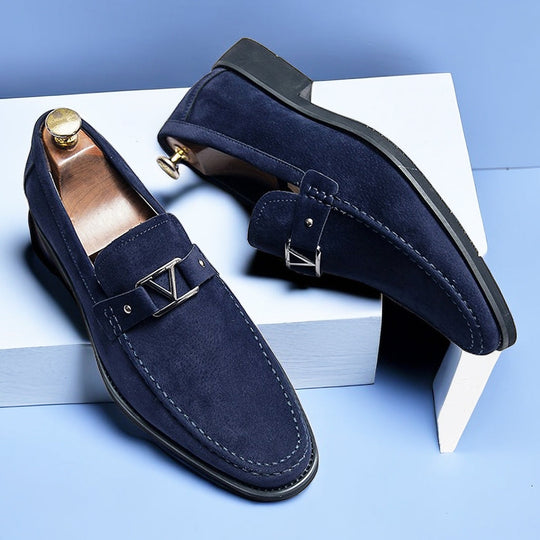 Patterned Slip-On Loafers with Buckle for Men