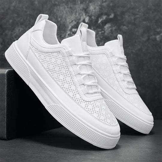Perforated White Sneakers for Men Azzoria