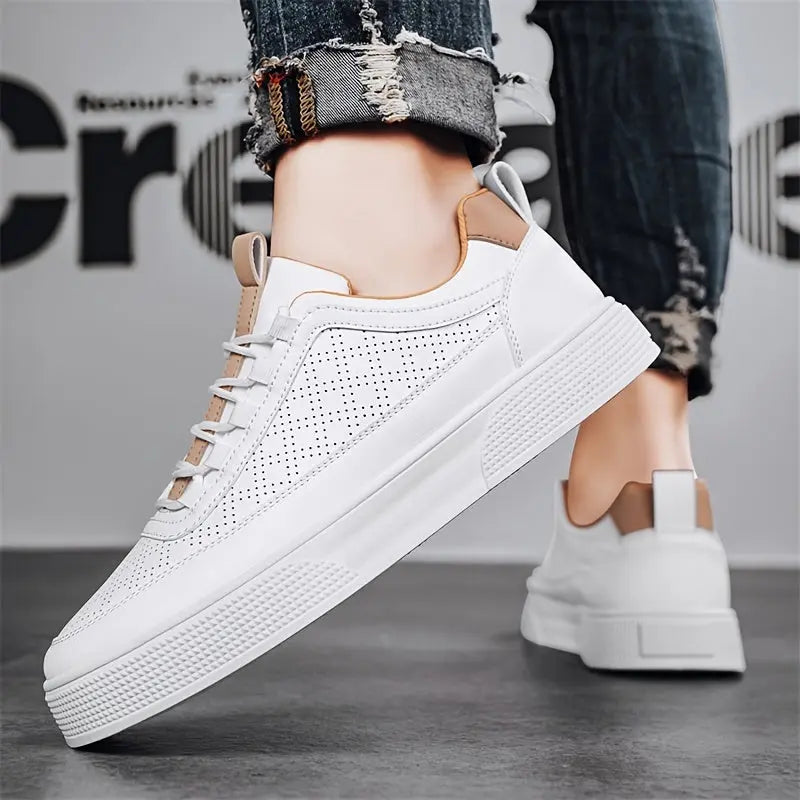 Perforated White Sneakers for Men Azzoria