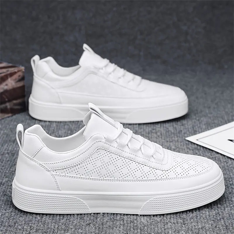 Perforated White Sneakers for Men Azzoria