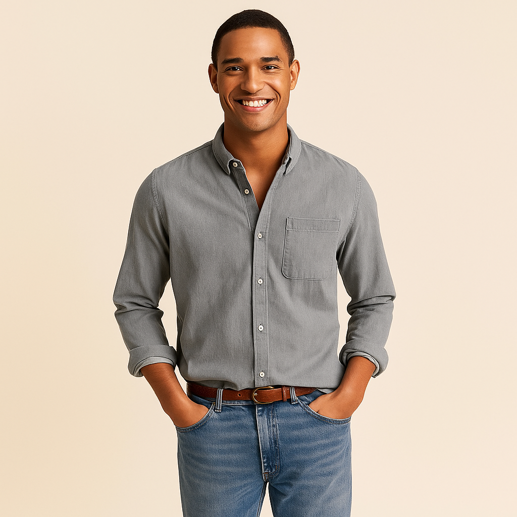 Plain Finish Long-Sleeve Shirt for Men
