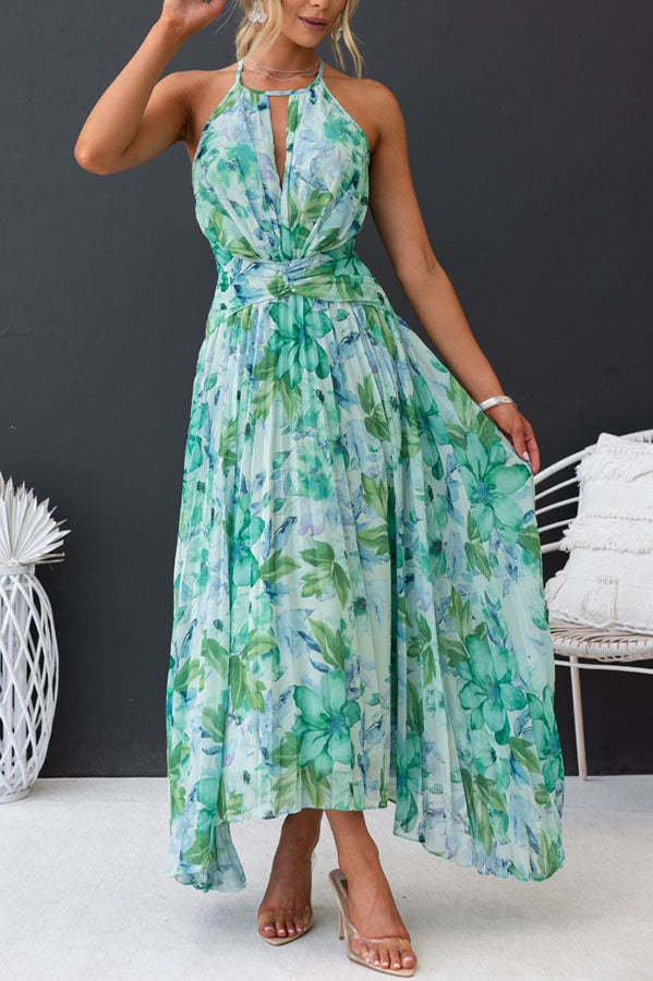 Pleated Floral Midi Dress for Women
