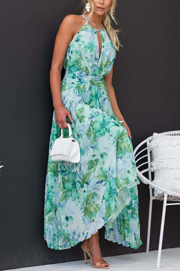Pleated Floral Midi Dress for Women