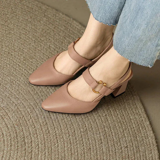 Pointed Toe Block Heel Shoes for Women