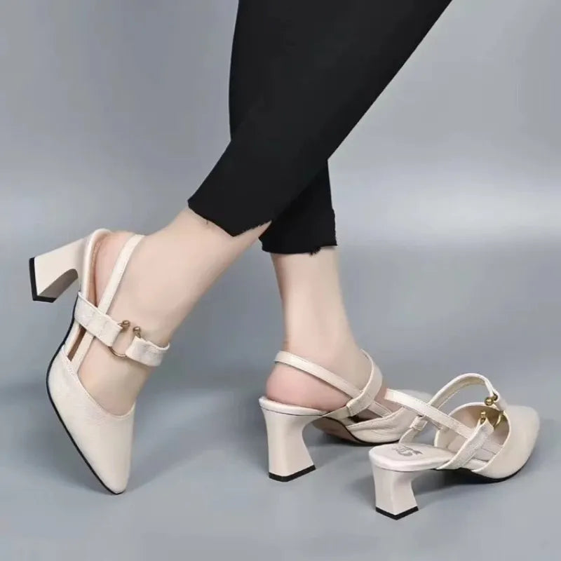 Pointed Toe Block Heel Shoes for Women