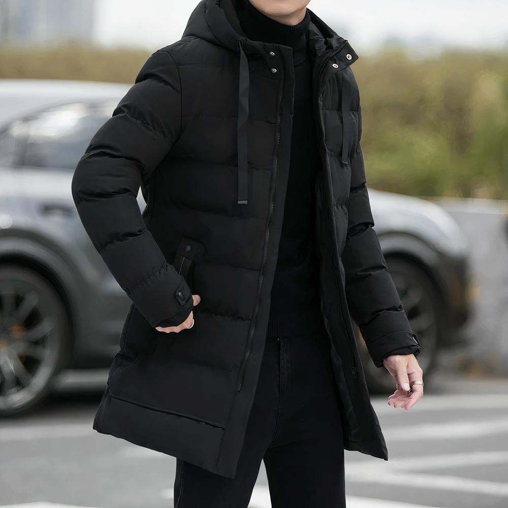 Quilted Long Hooded Winter Coat for Men