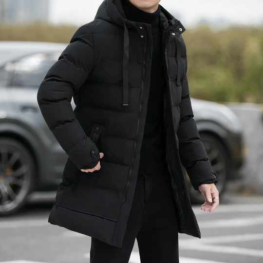 Quilted Long Hooded Winter Coat for Men