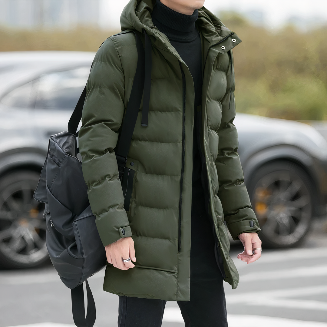 Quilted Long Hooded Winter Coat for Men