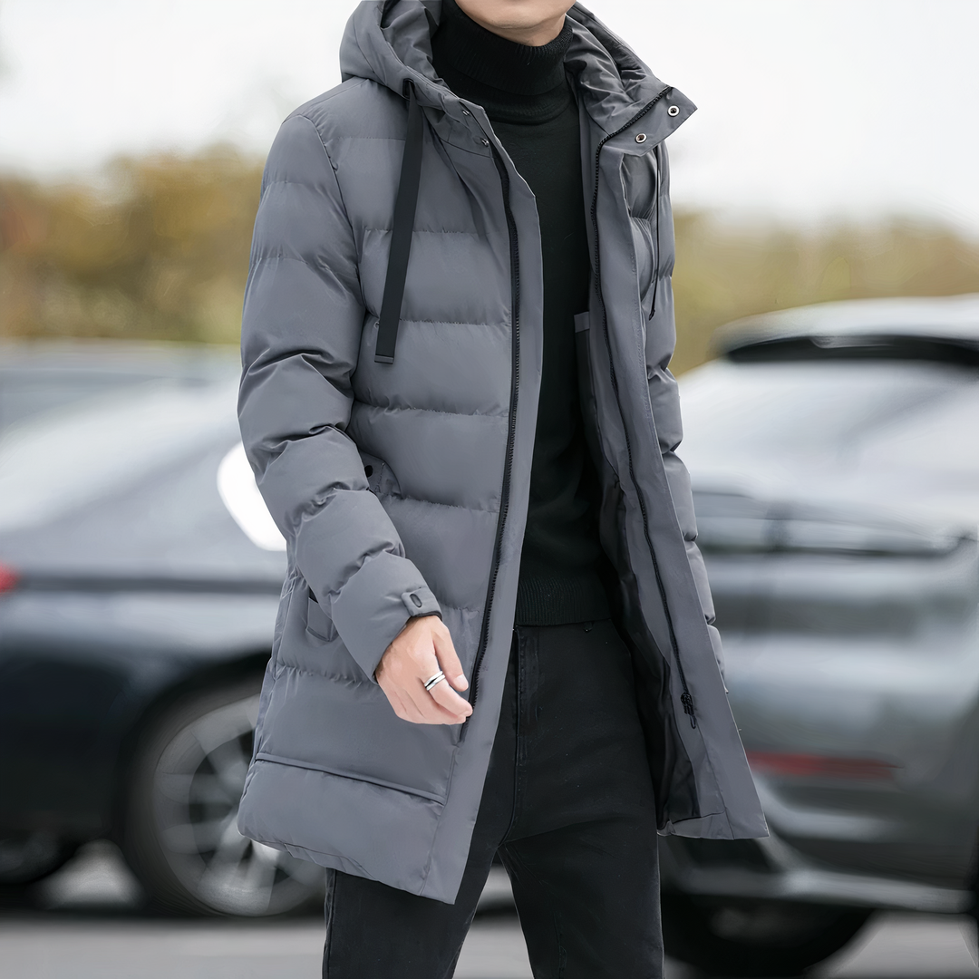 Quilted Long Hooded Winter Coat for Men