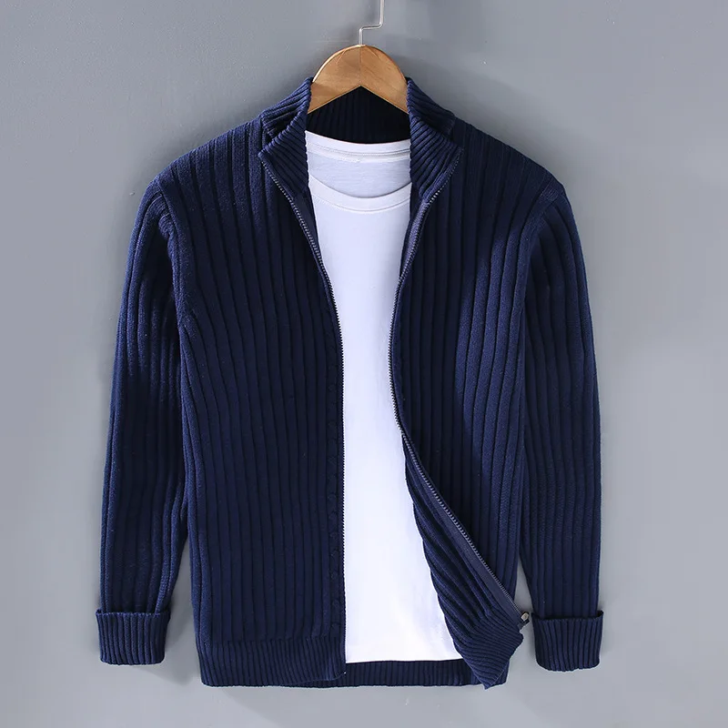 Ribbed Zip-Up Cardigan for Men