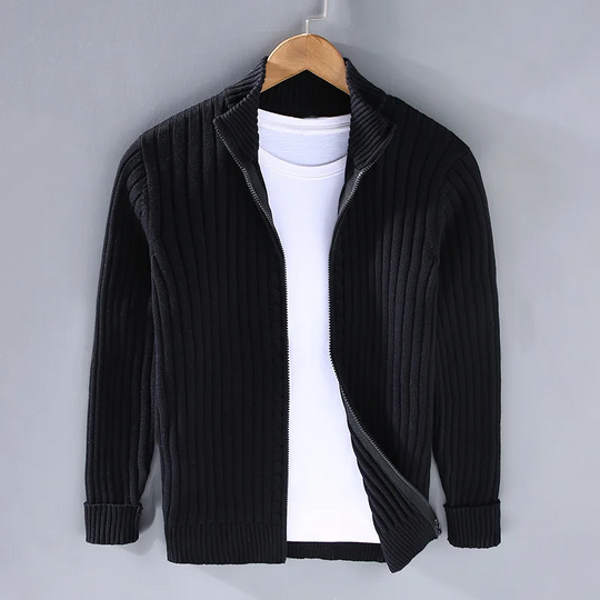 Ribbed Zip-Up Cardigan for Men