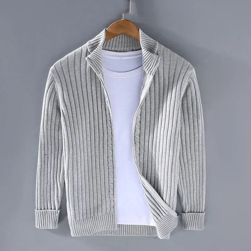Ribbed Zip-Up Cardigan for Men