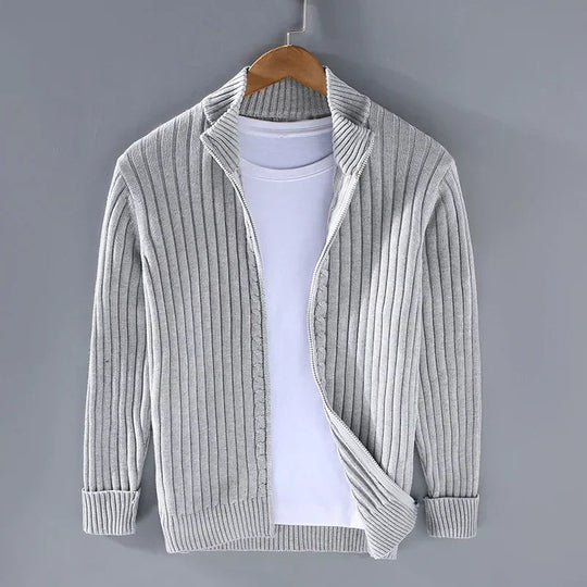 Ribbed Zip-Up Cardigan for Men