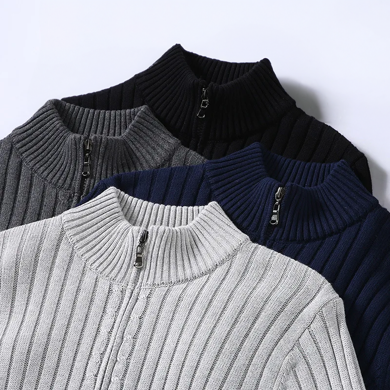 Ribbed Zip-Up Cardigan for Men