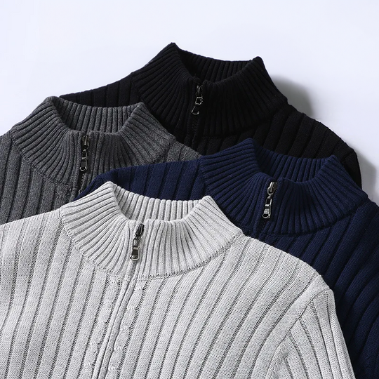 Ribbed Zip-Up Cardigan for Men