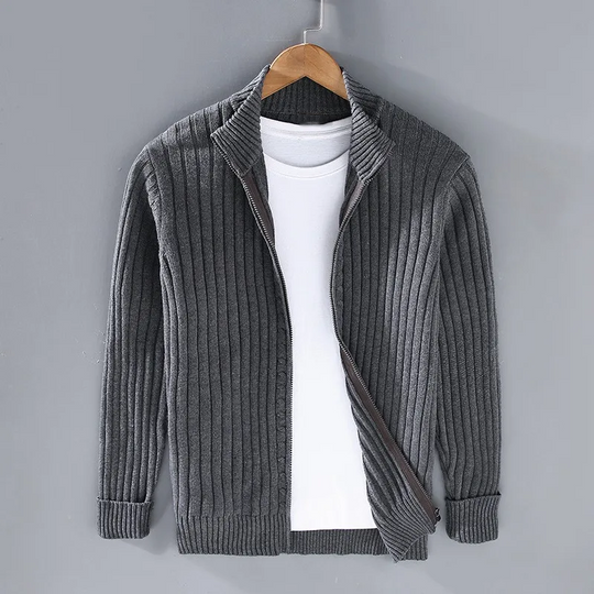 Ribbed Zip-Up Cardigan for Men