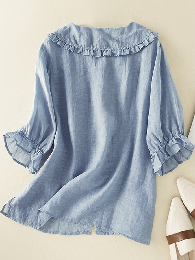 Ruffled Collar Button-Down Blouse for Women