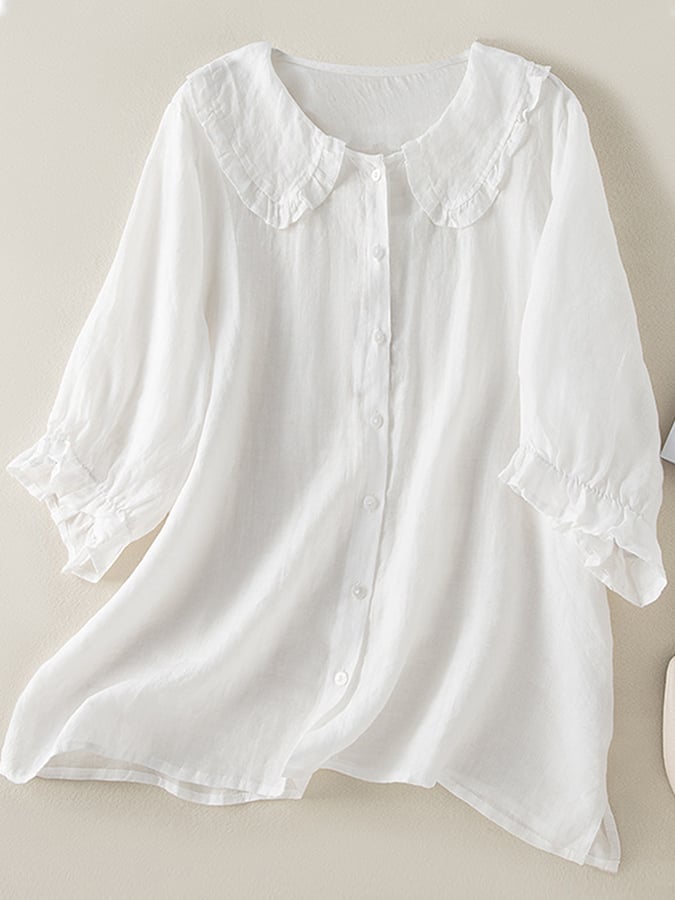 Ruffled Collar Button-Down Blouse for Women