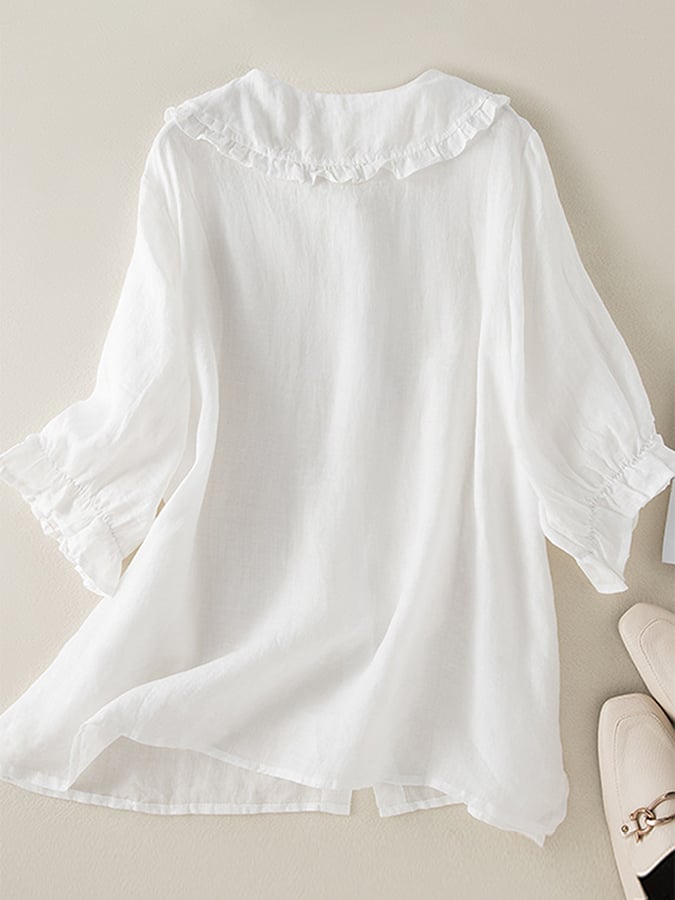 Ruffled Collar Button-Down Blouse for Women
