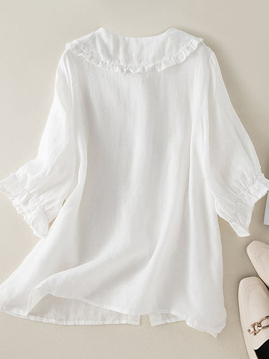 Ruffled Collar Button-Down Blouse for Women