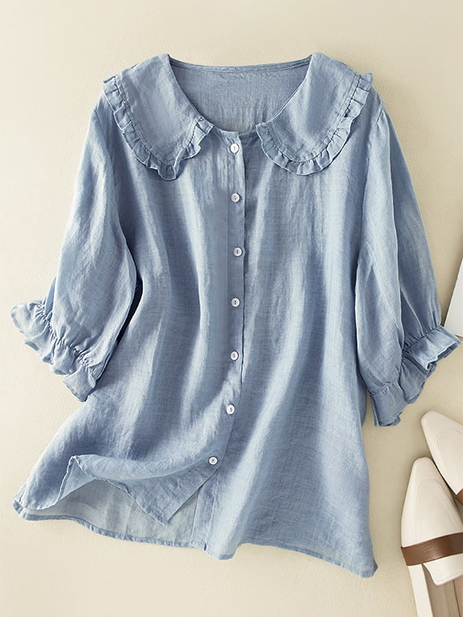 Ruffled Collar Button-Down Blouse for Women