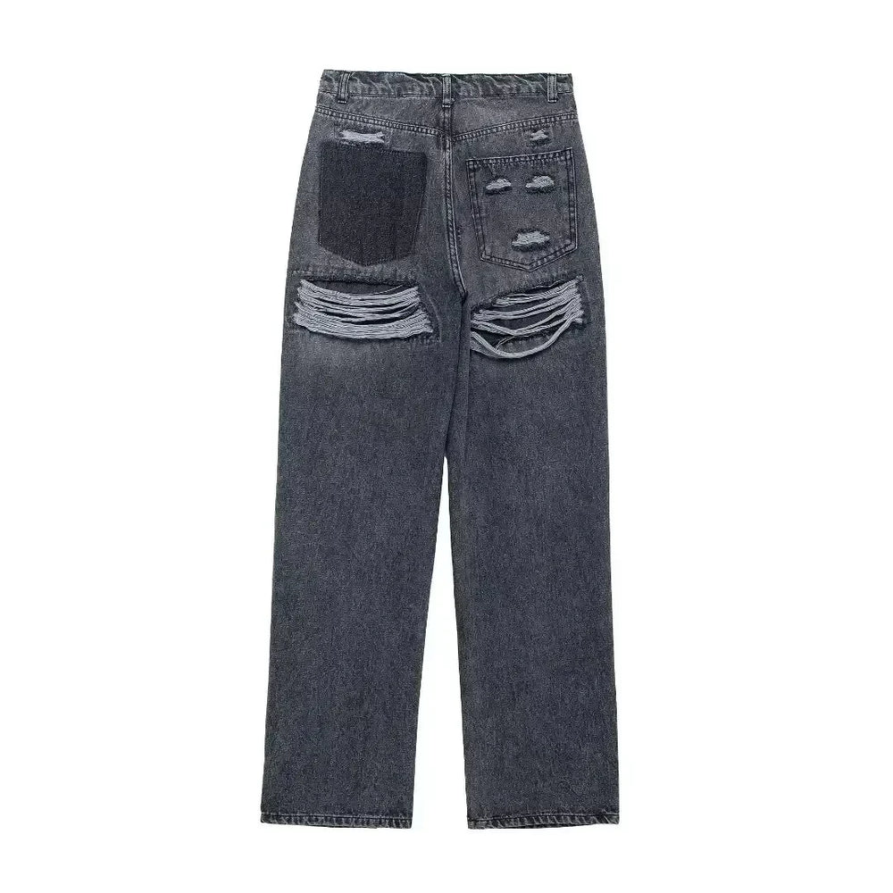 Inès - High-Waisted Vintage Jeans with Faded Effects and Rips