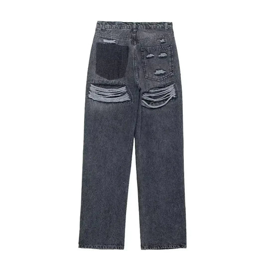 Inès - High-Waisted Vintage Jeans with Faded Effects and Rips