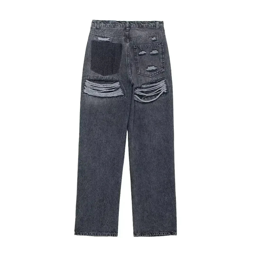 Inès - High-Waisted Vintage Jeans with Faded Effects and Rips