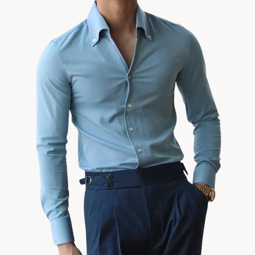Slim-Fit Long-Sleeve Shirt with Stand Collar for Men