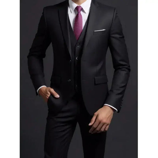 Solid Color Three-Piece Suit for Men Azzoria