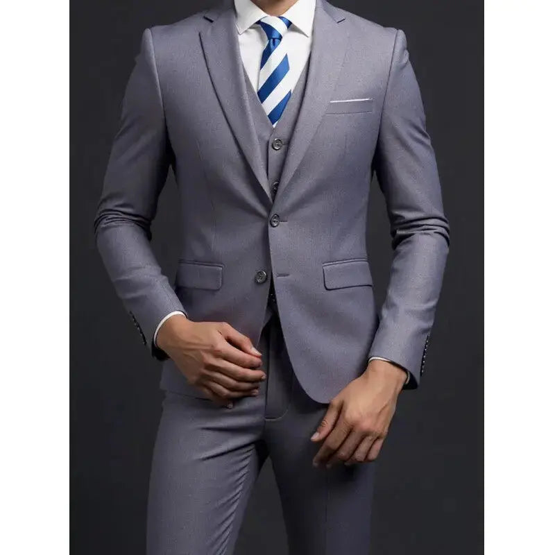 Solid Color Three-Piece Suit for Men Azzoria