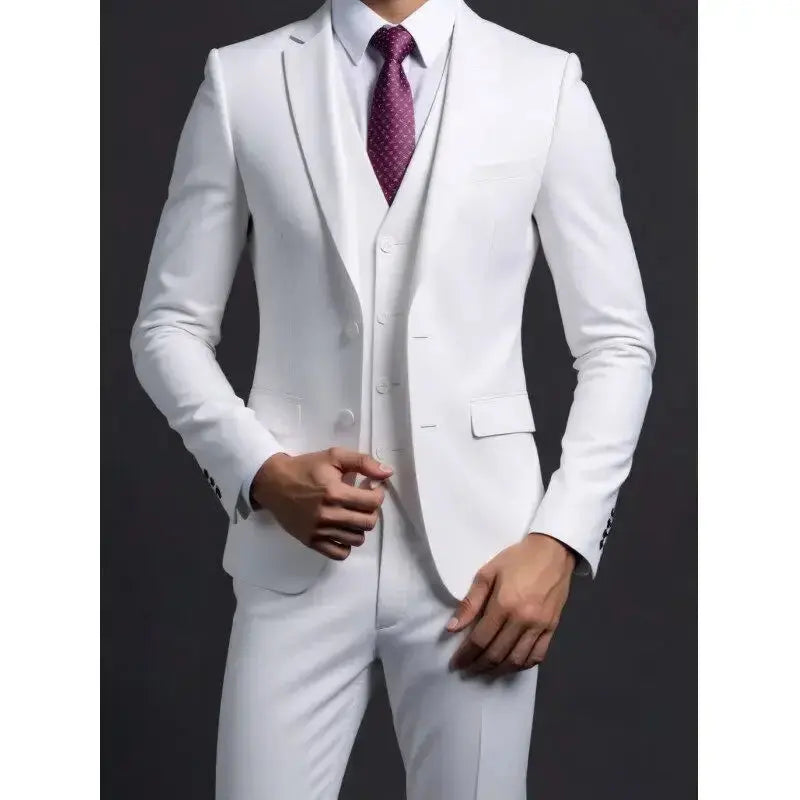 Solid Color Three-Piece Suit for Men Azzoria
