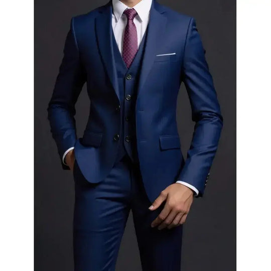 Solid Color Three-Piece Suit for Men Azzoria