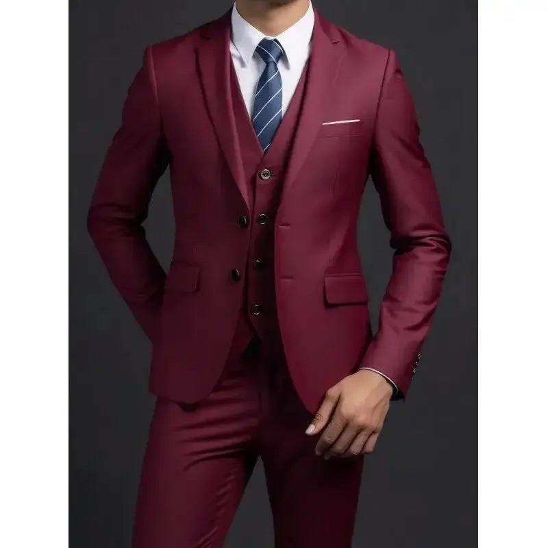 Solid Color Three-Piece Suit for Men Azzoria