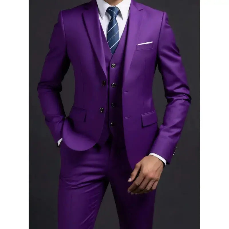 Solid Color Three-Piece Suit for Men Azzoria
