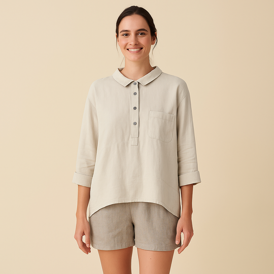 Straight-Cut Lapel Shirt for Women